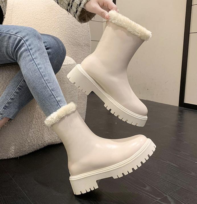 Solid Color Fur Fleece Lined Waterproof Snow Boots