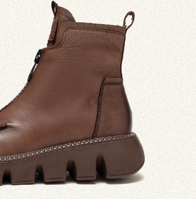 Warm Comfy Leather Zipper Boots