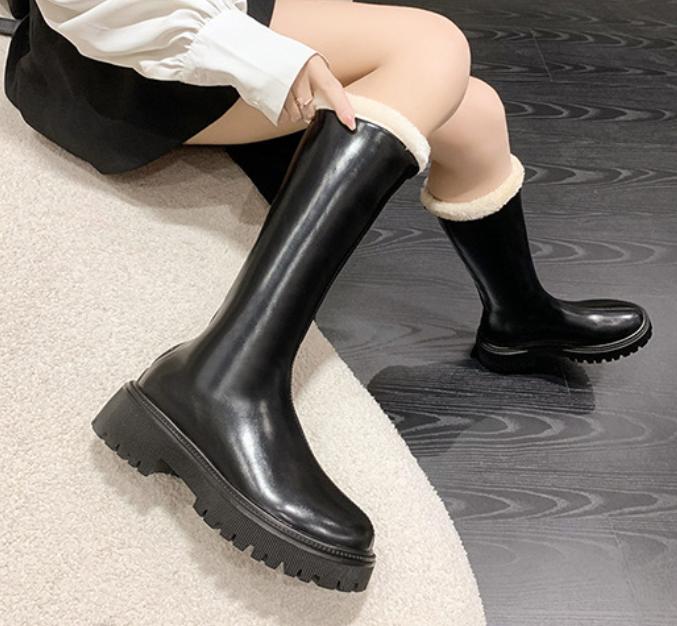 Solid Color Fur Fleece Lined Waterproof Snow Boots