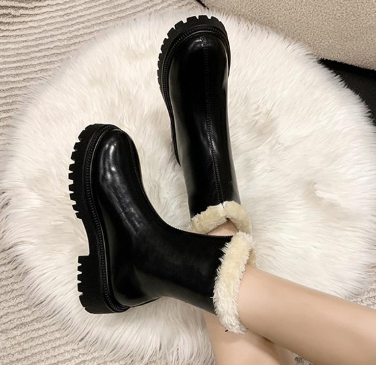 Solid Color Fur Fleece Lined Waterproof Snow Boots