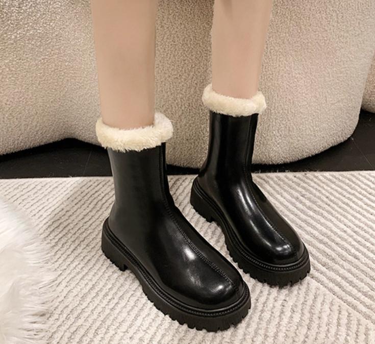 Solid Color Fur Fleece Lined Waterproof Snow Boots