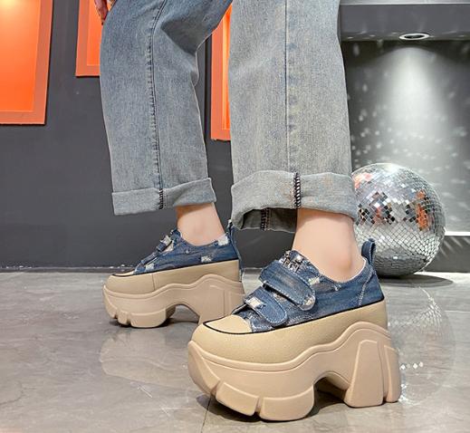 Denim Velcro Thick-Sole Casual Shoes