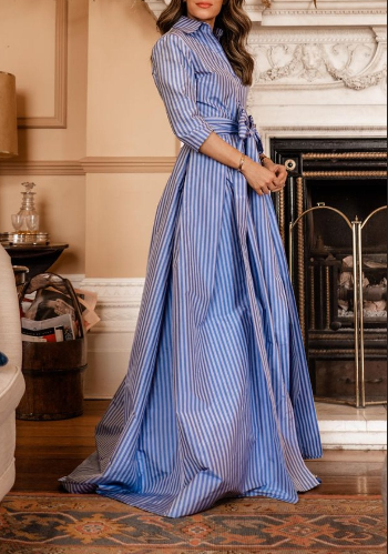 Striped Strappy Shirt Maxi Dress