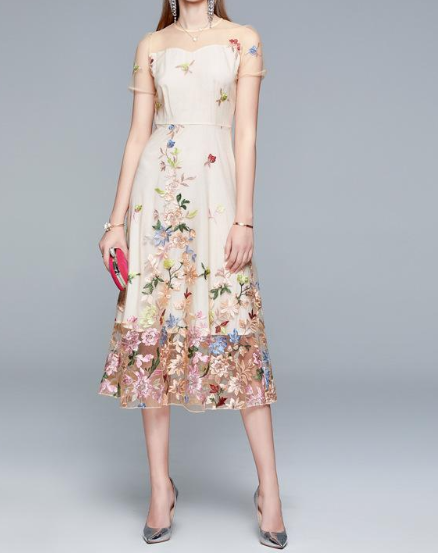 Embroidered flower midi dress