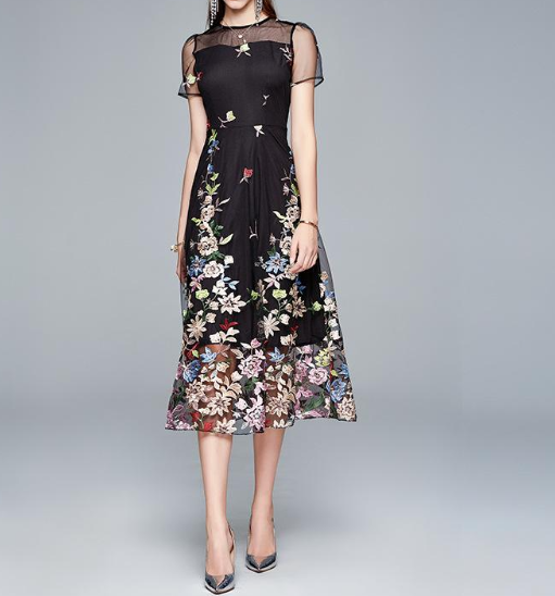 Embroidered flower midi dress