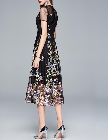 Embroidered flower midi dress