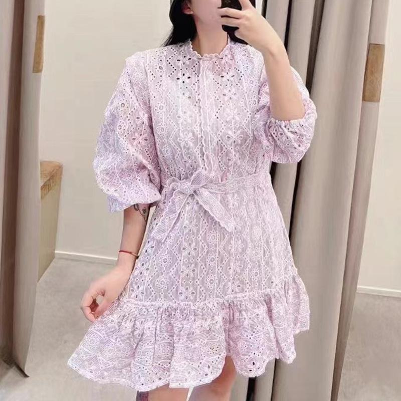 Purple Floral Ruffle Lace Mini Dress