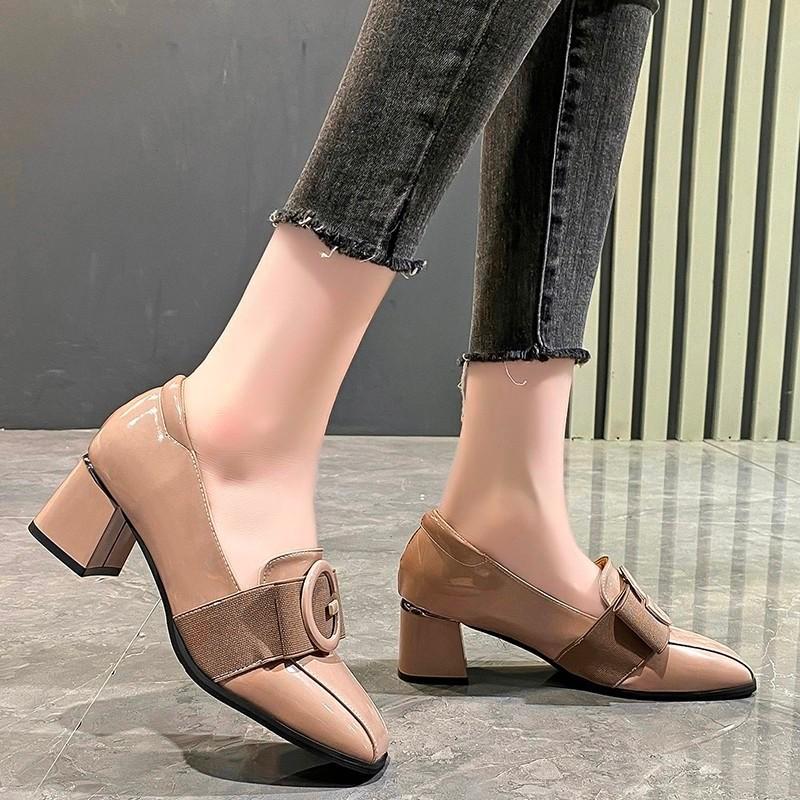 Women's Fashion Soft Leather Thick Heel Shoes