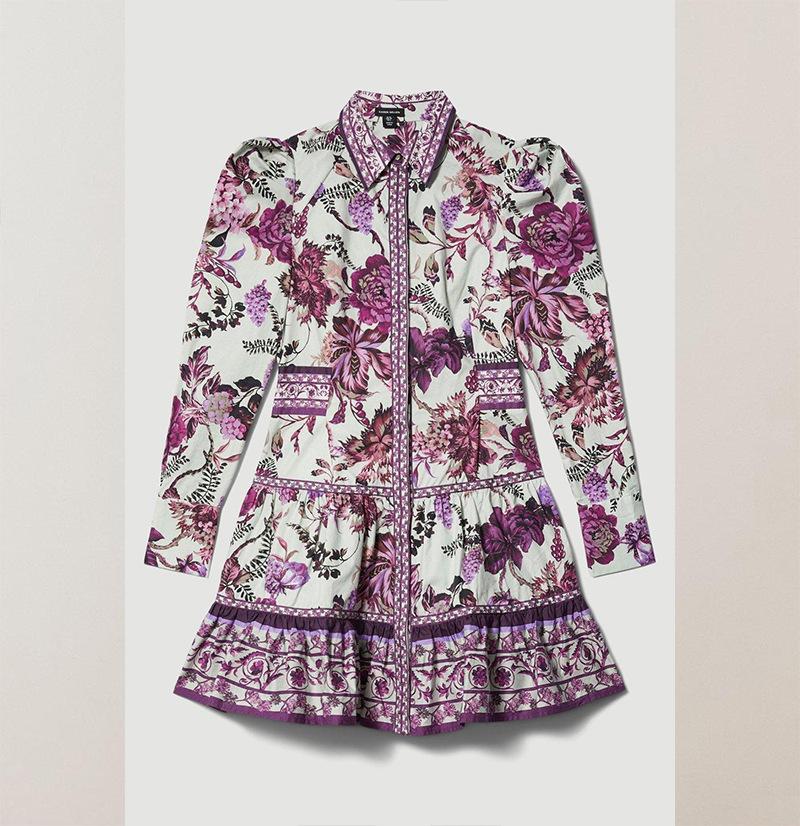 Shirt-print long-sleeved Mini Dress