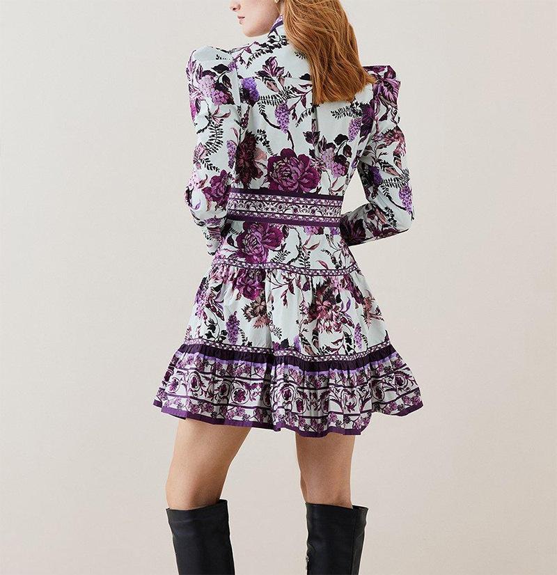 Shirt-print long-sleeved Mini Dress