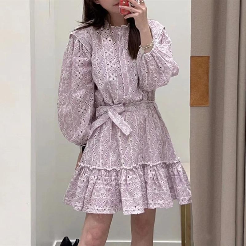 Purple Floral Ruffle Lace Mini Dress