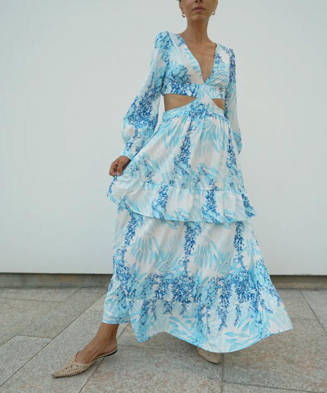 Printed V-neck Sexy Maxi Dress