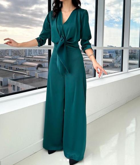 Green Silk Casual Two Piece Set