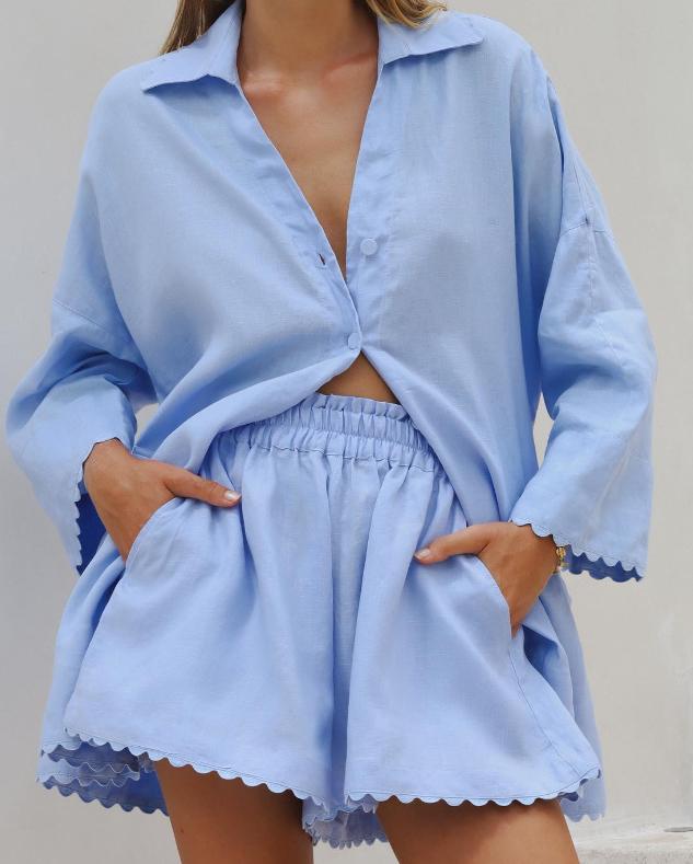 Solid Color Single-breasted Fashion Casual Two Piece Set