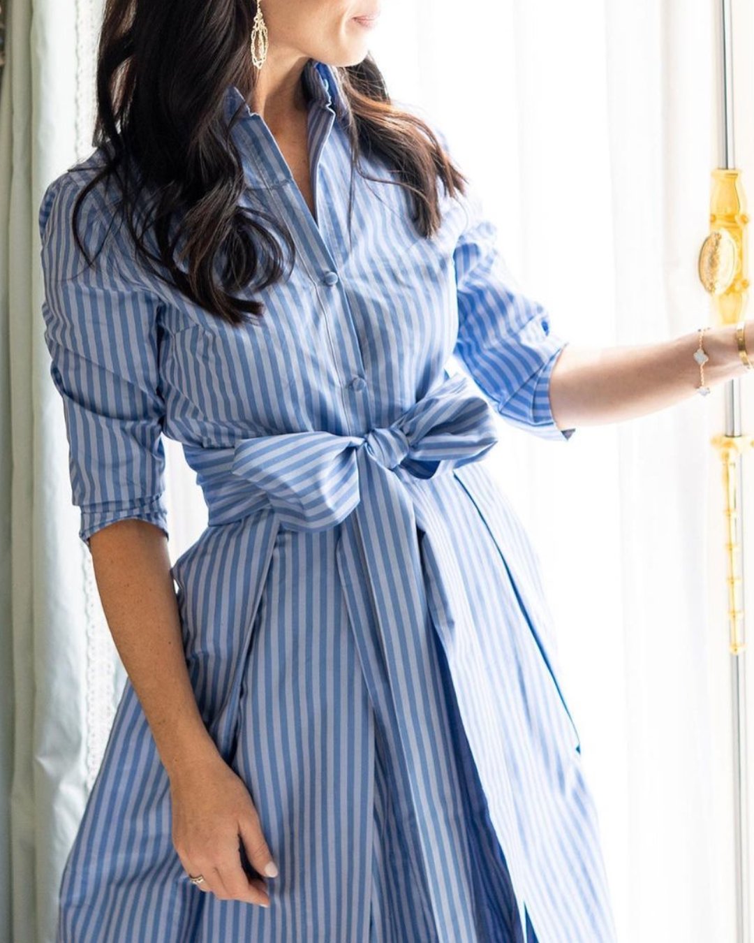 Striped Strappy Shirt Maxi Dress