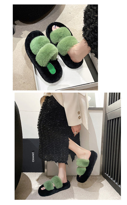 Furry Casual Double Bar Slippers