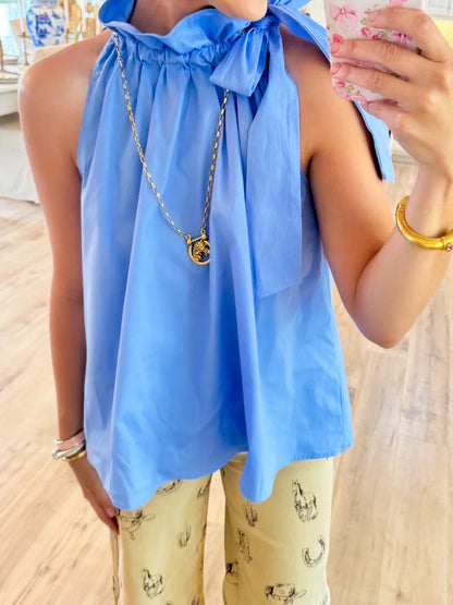 Ruffle Neck Tie Sleeveless Top