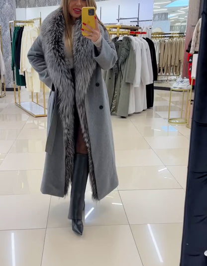 Gray Furry Casual Long Coat