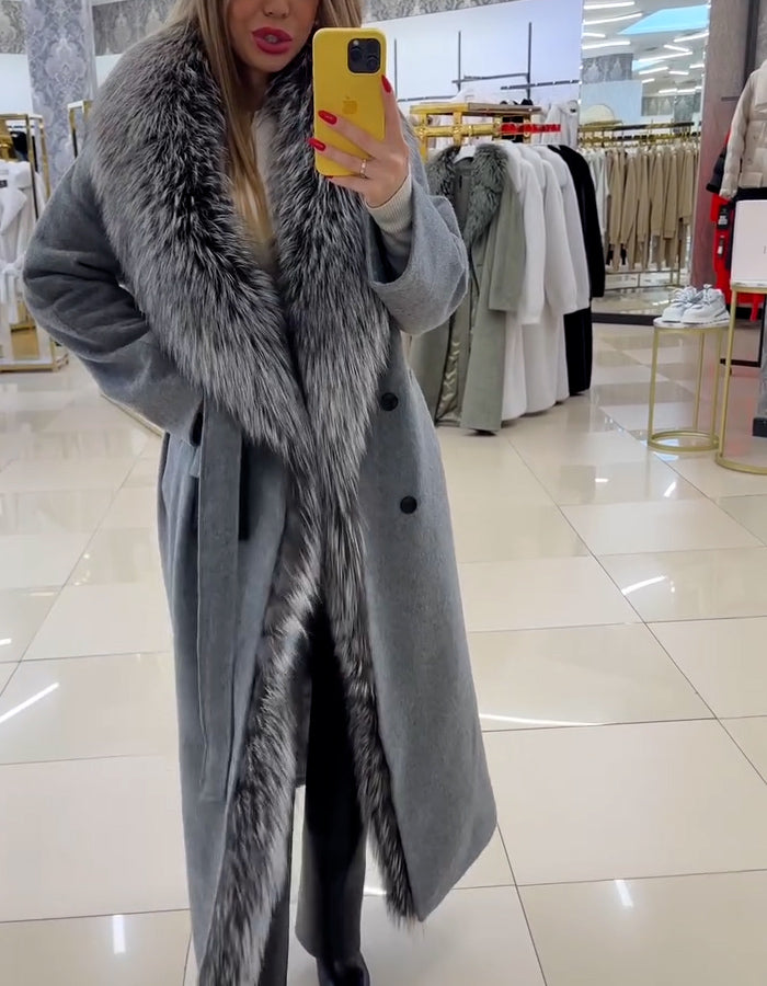 Gray Furry Casual Long Coat