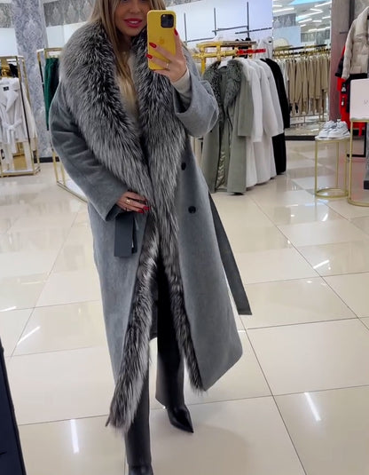 Gray Furry Casual Long Coat