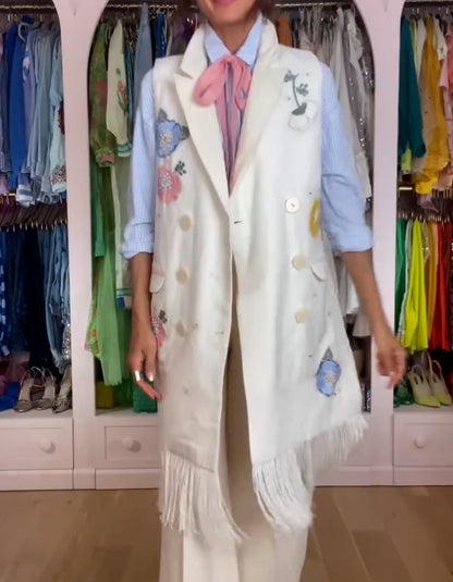 Embroidered Fringe Sleeveless Jacket