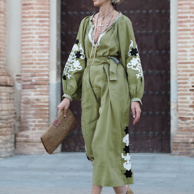 Green Casual Belted Dress