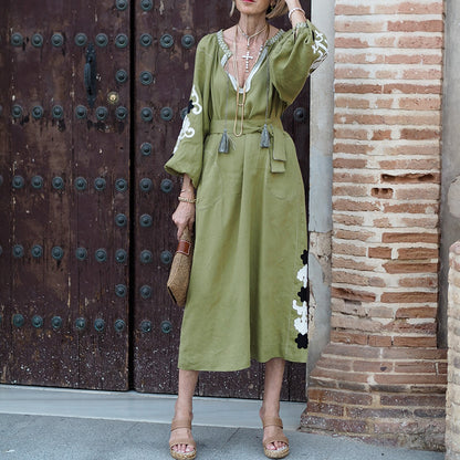 Green Casual Belted Dress