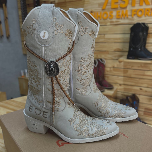 Beige Embroidered Boots