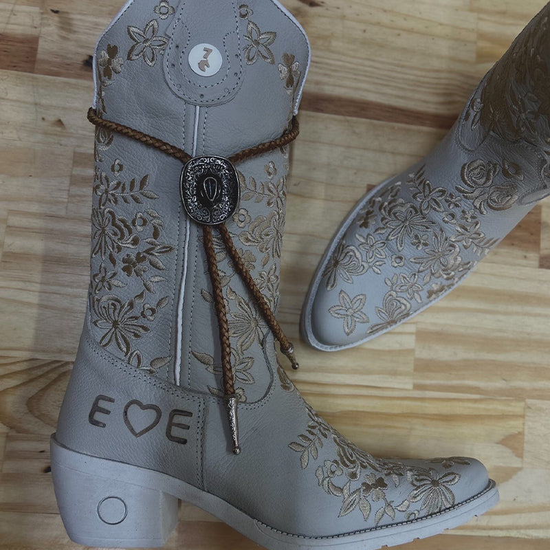 Beige Embroidered Boots