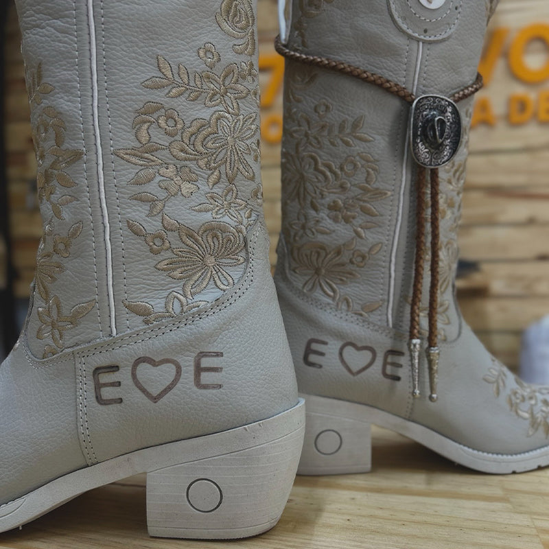 Beige Embroidered Boots