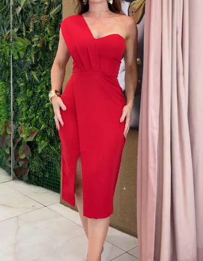 Red One-Shoulder Dress