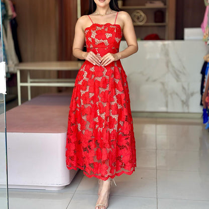 Red Lace Halter Dress