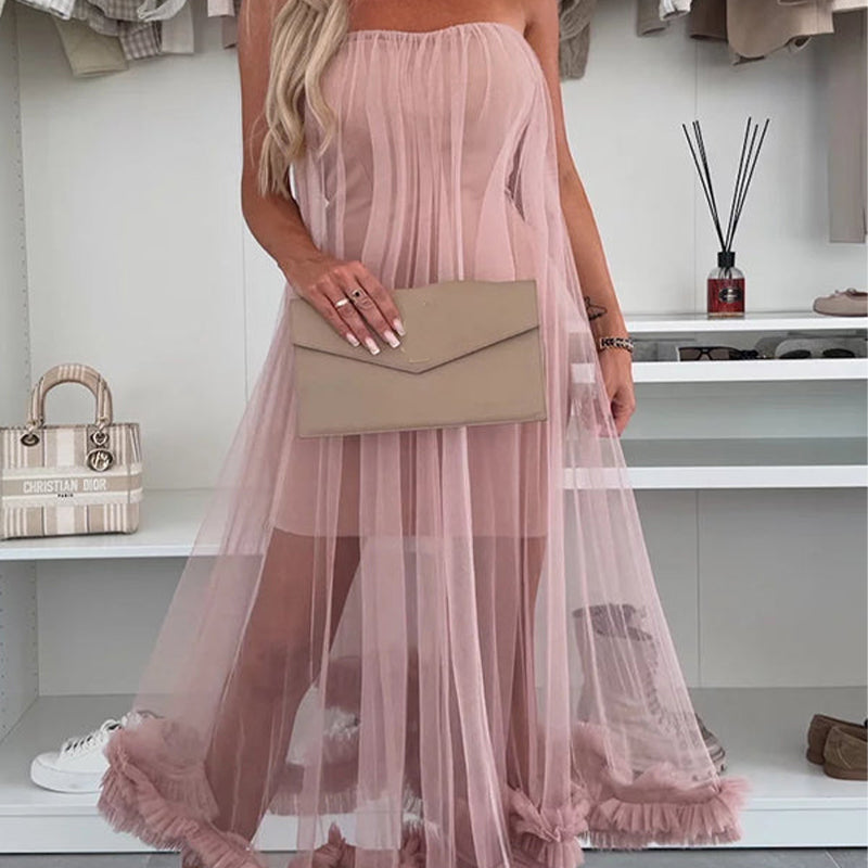Chic Tulle Ruffles Trim Dress