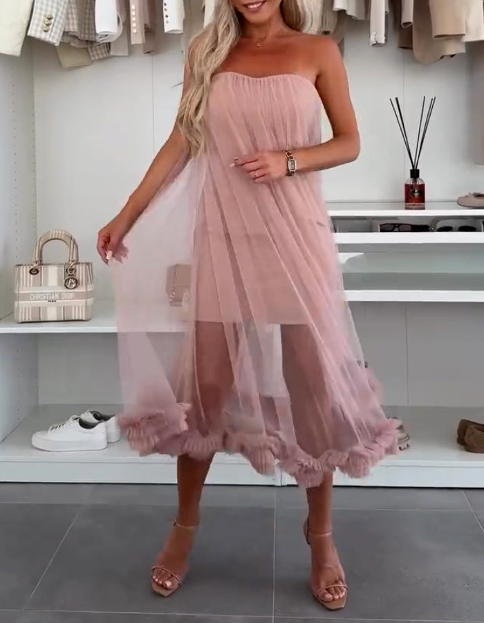 Chic Tulle Ruffles Trim Dress