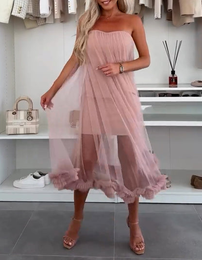 Chic Tulle Ruffles Trim Dress
