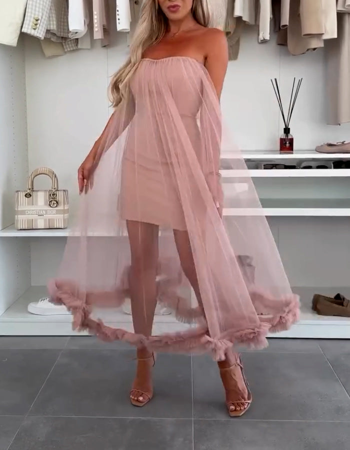 Chic Tulle Ruffles Trim Dress