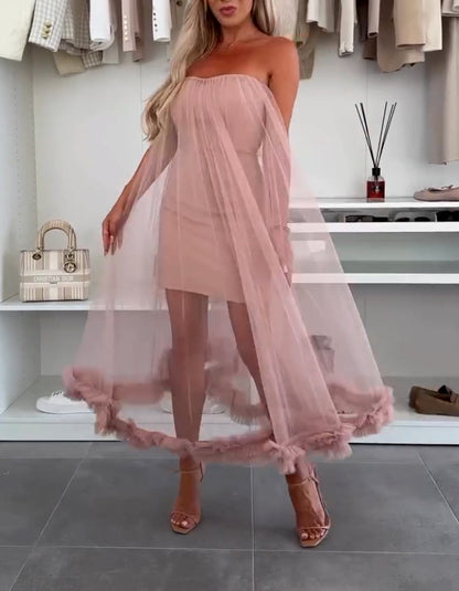 Chic Tulle Ruffles Trim Dress