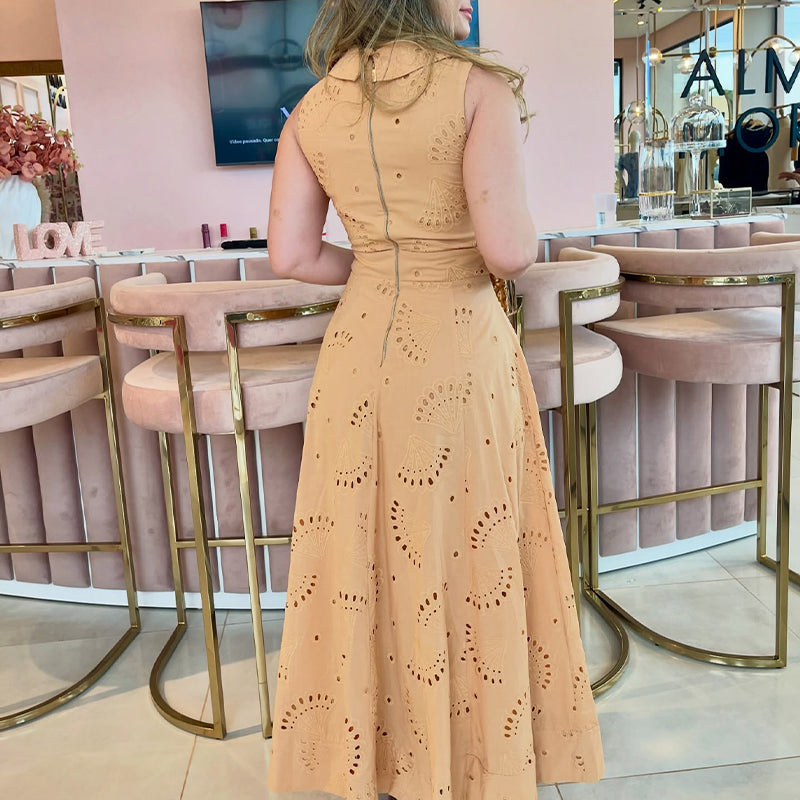 Khaki V-Neck Casual Dress