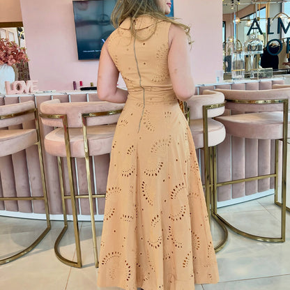 Khaki V-Neck Casual Dress