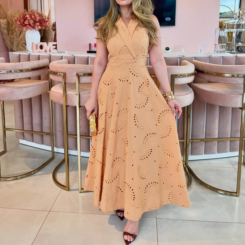 Khaki V-Neck Casual Dress