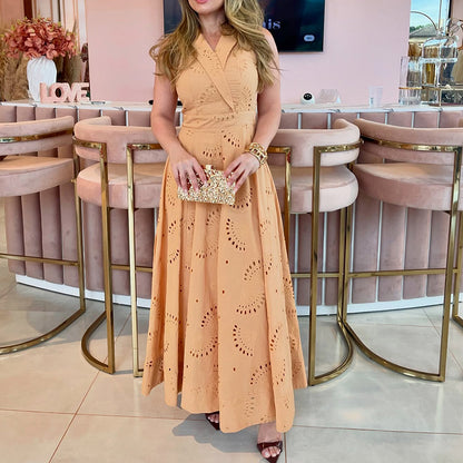 Khaki V-Neck Casual Dress