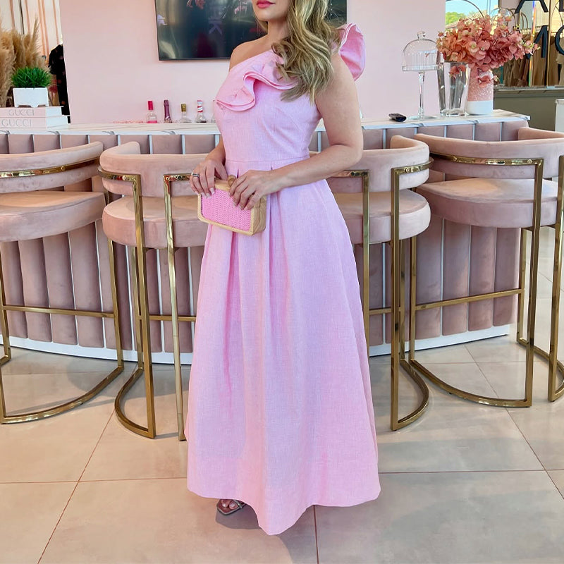 Pink Slant Shoulder Dress