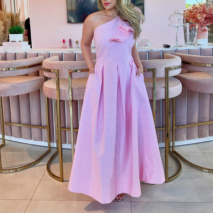 Pink Slant Shoulder Dress