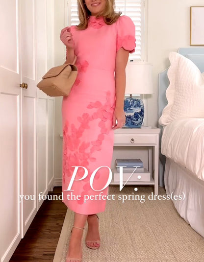 Pink Embroidered Slim Dress