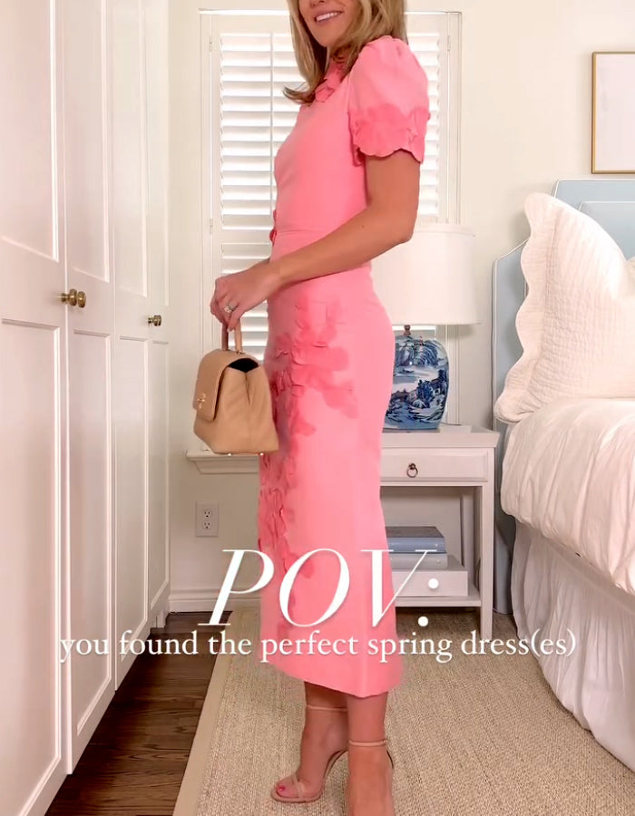 Pink Embroidered Slim Dress