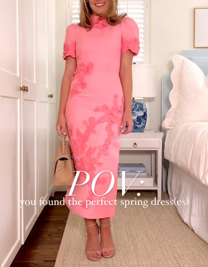 Pink Embroidered Slim Dress