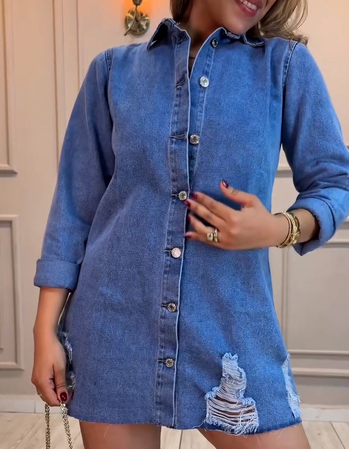 Denim Button Mini Dress