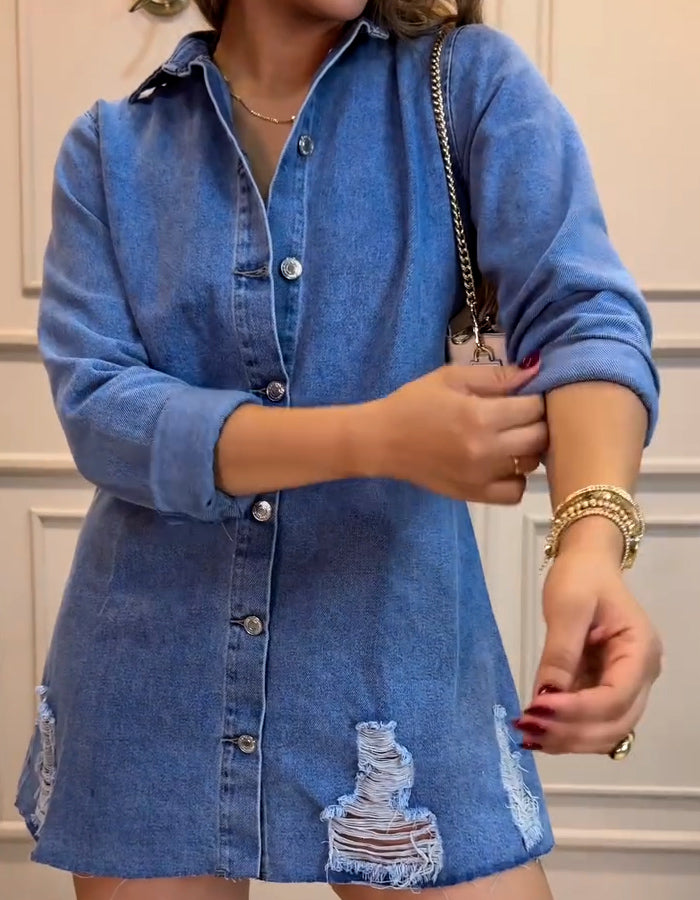 Denim Button Mini Dress