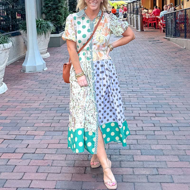 Mixed-Color Casual Dress