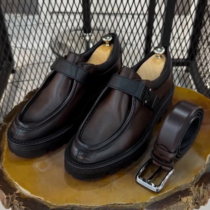 Brown Adjustable Buckle Shoes